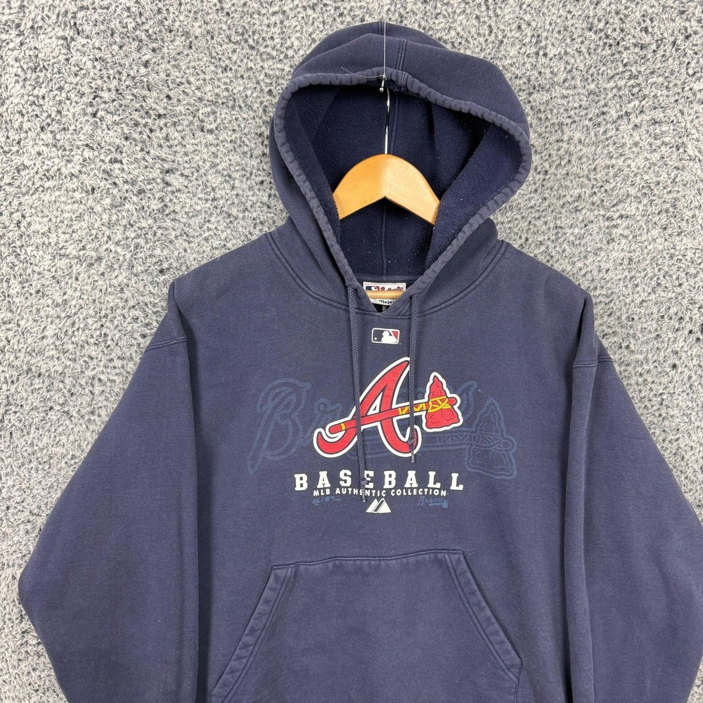 Vintage Atlanta Braves Hoodie Mens Large Blue MLB Baseball Majestic Sweatshirt L